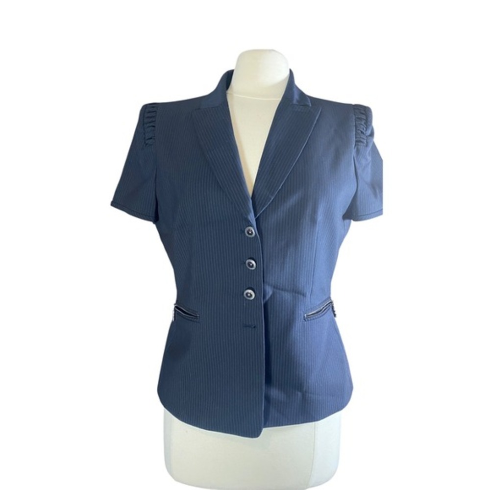 TAHARI Women's‎ Black Short Fitted Pinstripe Button Blazer 10 Petite